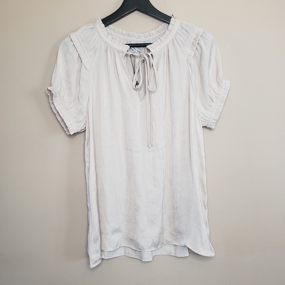 Naked zebra raglan short sleeve blouse with front frill detail champagne - Picture 3 of 6